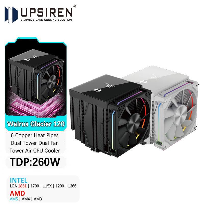 Cpu Air Cooler Dual Tower 6 Heatpipe - UPSIREN Walrus Glacier 120 Цифровой дисплей